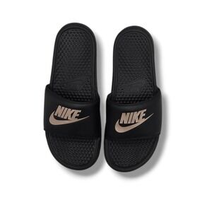 Nike Benassi JDI Slide Sandals Womens 9 Black Rose Gold 343881-007